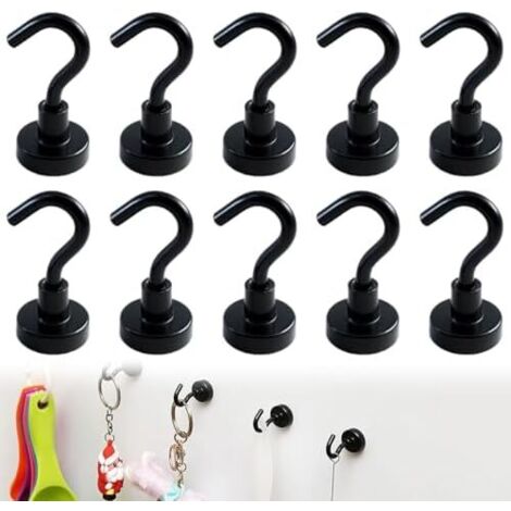 10 Pièces Crochet Aimanté Noir 10Kg - Crochets Magnétiques Extra Forts Pour Réfrigérateur Plafond Van Mur