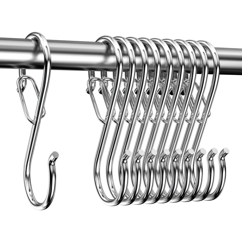 10 pièces Crochet S Acier Inoxydable avec Boucle de Sécurité, Crochet en S Crochet en métal robuste crochet double pour suspendre tasses, l'armoire
