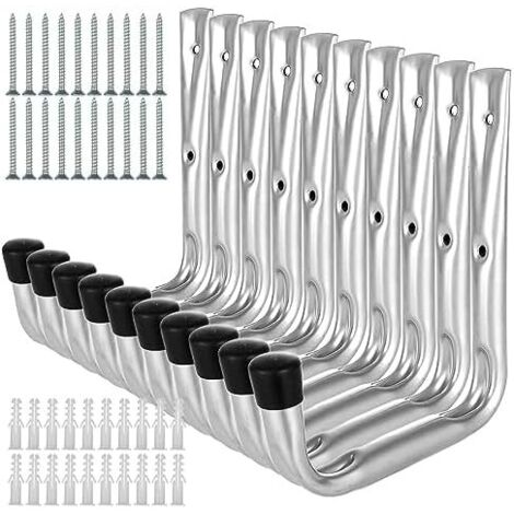 10 Pièces Crochets en Forme de J, 20 x 16 cm Mural Garage, Crochet a Visser Robustes, Argenté Muraux pour Outils, Cave -