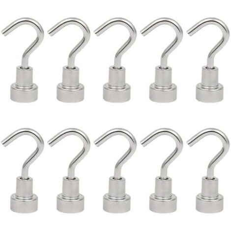 10 Pièces Crochets Magnétiques, 12mm Crochet Magnétique Argenté, Puissants Aimants Néodyme, Petit pour Frigo Cuisines de Bureau -