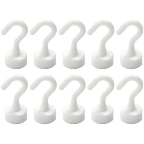 10 Pièces Crochets Magnétiques Blancs E16, Aimant Puissant pour Réfrigérateur Cuisine, Crochet Aimanté Néodyme Organisation Bureau, Accroche Tableau Sans Percer, Support Magnétique Clés -