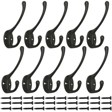 10 Pièces Crochets Penderie Vintage Noir, Crochets Muraux Crochet en Métal Crochet Manteau Crochets avec 25pcs Vis pour Porte Crochets Porte Cuisine Salle De Bains (Black)