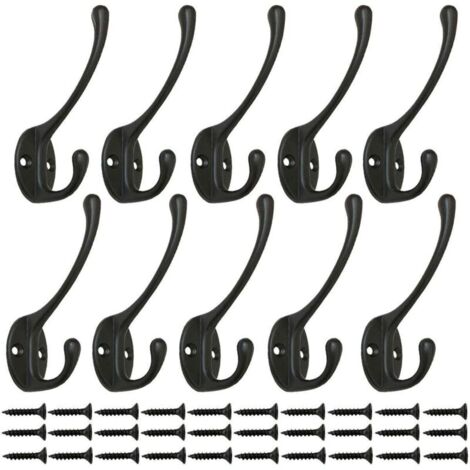 10 Pièces Crochets Penderie Vintage Noir, Crochets Muraux Crochet en Métal Crochet Manteau Crochets avec 25pcs Vis pour Porte Crochets Porte Cuisine Salle De Bains (Black)