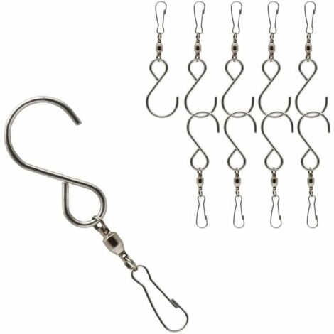 10 pièces Crochets Pivotants avec Clips, Crochets de Carillon à Vent en Acier Inoxydable pour Mangeoire pour Oiseaux, Lampe Suspendue, Panier à Fleurs Suspendu (Argent)-LIAIKI