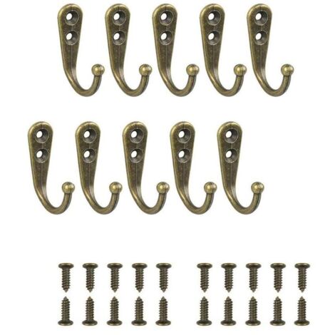 10 pièces Crochets Simples Bronze Crochets Muraux Patère Ton Bronze Équipé de Vis de Montage