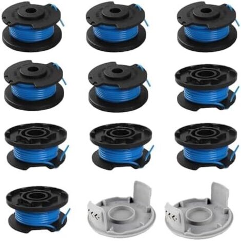 10 pièces de bobines fil pour Ryobi, bobine rechange débroussailleuse Ryobi One+ RAC124 AC14RL3A OLT1823 OLT1832 18V 24V 40V, coupe, 2 capuchons (3,4 m, ⌀ 1,65 mm) 10+2 -