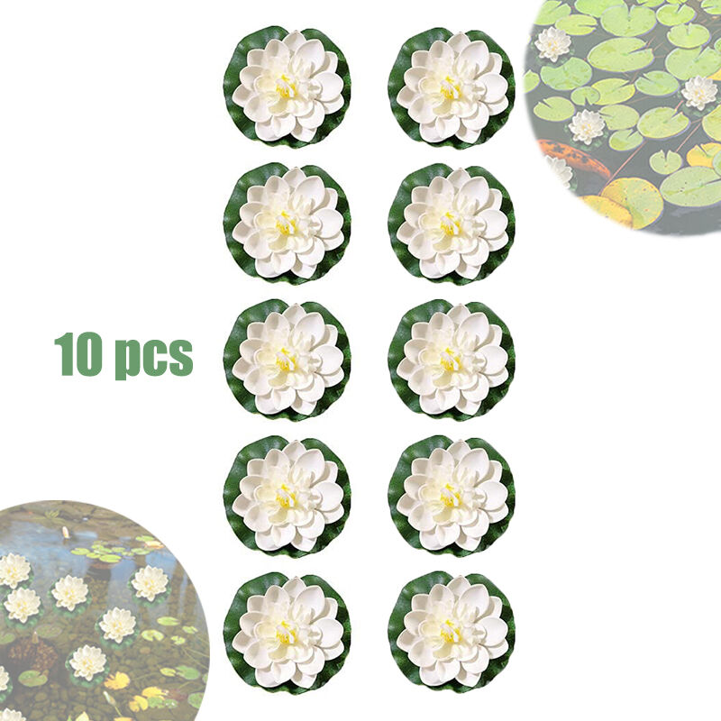 Readcly - 10 pièces de fleurs de lotus blanches artificielles flottantes décoratives, adaptées aux scènes d'étang, de piscine et de ruisseau, 10 cm