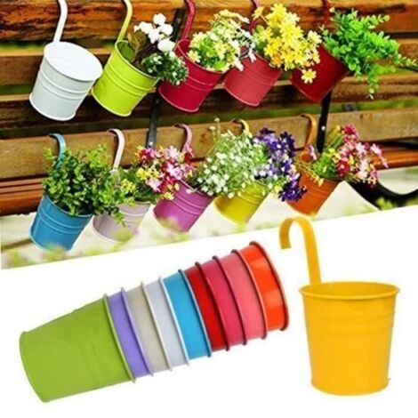 10 pièces de Pots de Fleurs Suspendus Colorés en Métal avec Accroche Amovible pour Décoration Extérieure, Jardin, Balcon ou Maison -