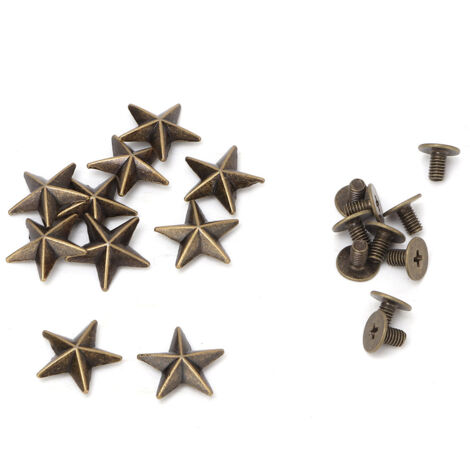 10 pièces de rivets cloutés étoile métal pour décoration DIY cuir, sacs et chaussures (14mm, bronze)