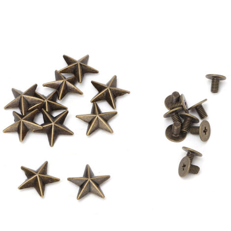 10 pièces de rivets cloutés étoile métal pour décoration DIY cuir, sacs et chaussures (14mm, bronze)
