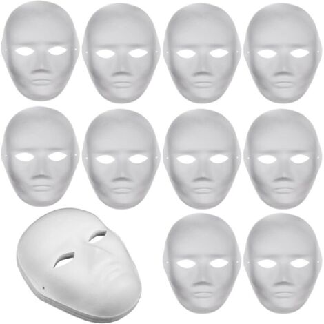 10 Pièces DIY Blanc Papier Masques,Masque Blanc à Décorer Avec Peintures et Pinceaux,Parfaits pour la peinture de carnaval, le cosplay et les fêtes d'Halloween.