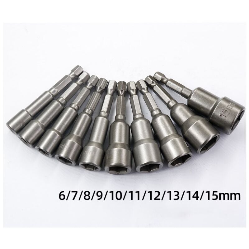 10 Pièces Douille Magnétique Visseuse: Embout Aimanté pour Visseuse à Choc 6-15mm Adaptateur Embouts Douilles Hexagonale