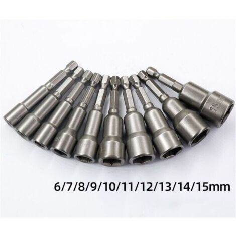 10 Pièces Douille Magnétique Visseuse: Embout Aimanté pour Visseuse à Choc 6-15mm Adaptateur Embouts Douilles Hexagonale