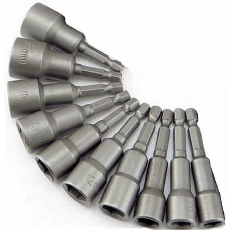 10 Pièces Douille Magnétique Visseuse: Embout Aimanté pour Visseuse à Choc 6-19mm 1, 4" Adaptateur Embouts Douilles Hexagonale