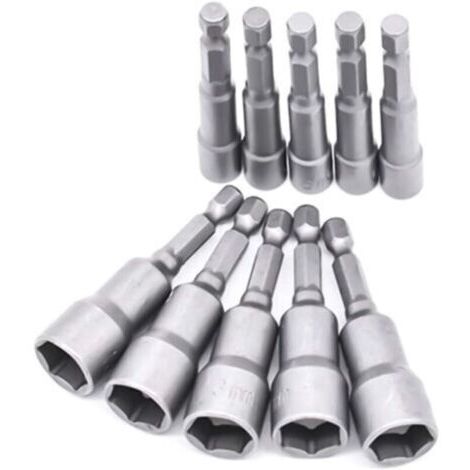 10 Pièces Douille Visseuse 6-19mm - Adaptateur Embout, Hexagonal Pour Tournevis à Écrou de pour Perceuse à Main, Tournevis Électrique, Clé à Douille (Acier au chrome vanadium)