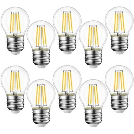 BEIJIYI 10 pièces E27 G45 ampoules LED 4W équivalent à 40W, ampoules LED rétro E27, clair chaud 3000K, verre, 10 pièces