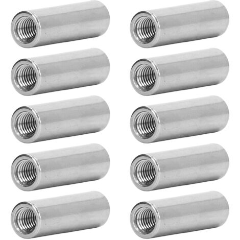 10 Pièces Écrous de raccordement filetés femelle M8 x 1.25, Longueur 40mm, Ronds pour fixations mécaniques