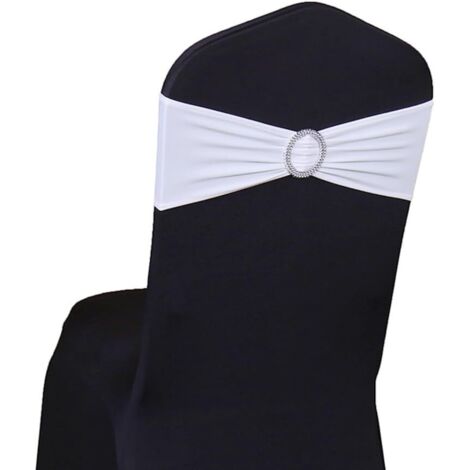 10 Pieces Elastic Slip-on Chair Band with Buckle, for Wedding, Chair Bow Made of Lycra, Polyester and Spandex., White