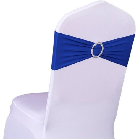 10 Pieces Elastic Slip-on Chair Band with Buckle, for Wedding, Lycra, Polyester and Spandex Chair Bow., Navy Blue