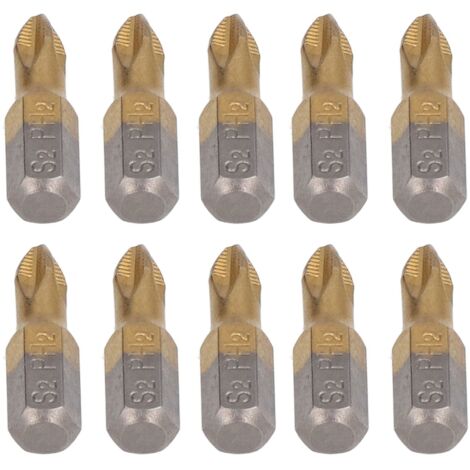 10 Pièces Embouts de Tournevis Cruciformes Anti-Dérapants, Tige Hexagonale 1/4 Pouce, Revêtement Titane, Acier Allié pour Outils Électriques Courts