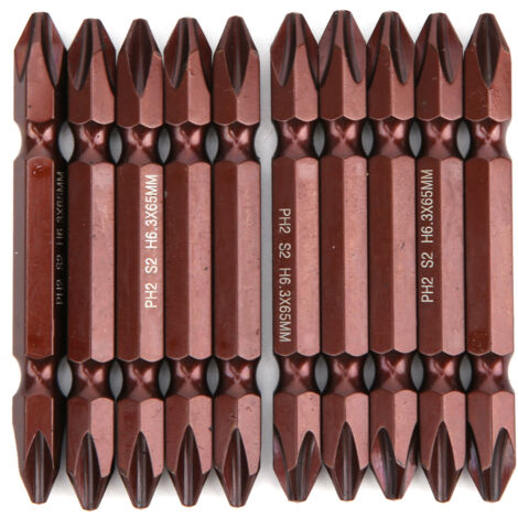 10 pièces embouts de tournevis double extrémité magnétiques S2 H6.3 x 65 mm pour vis PH2 rouges