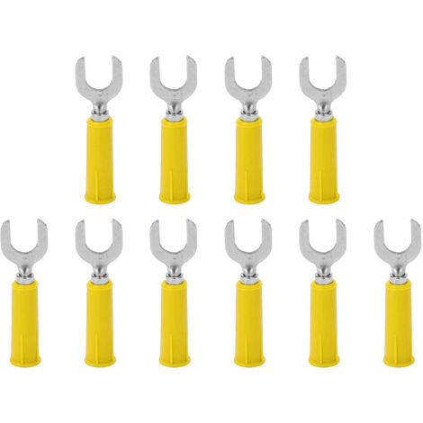 10 pièces Embouts Fourche Banane Connecteurs Fils Laiton PVC 4mm/0.2in Trou 8mm/0.3in Type U Jaune pour Câbles Électriques