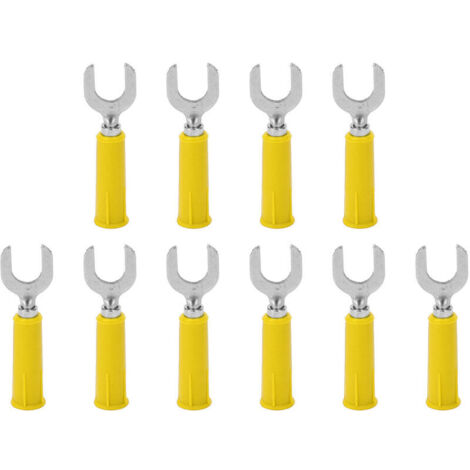 10 pièces Embouts Fourche Banane Connecteurs Fils Laiton PVC 4mm/0.2in Trou 8mm/0.3in Type U Jaune pour Câbles Électriques