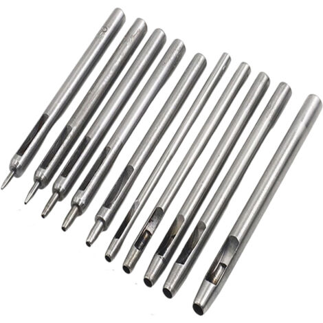 10 Pièces Emporte Pièce cuir, Poincon Creux Poinon en Cuir Poinon Creux en Acier Rond Set Outils de Perforation de Trou Creux de Cuir Pour Bracelet De Montre Ceinture 0.5mm-5mm