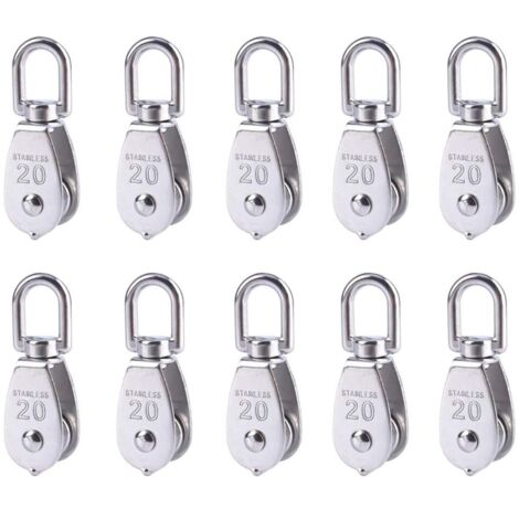10 pièces en acier inoxydable câble métallique grue poulie bloc m20 grue de levage crochet pivotant simple poulie bloc fil suspendu roue de remorquage