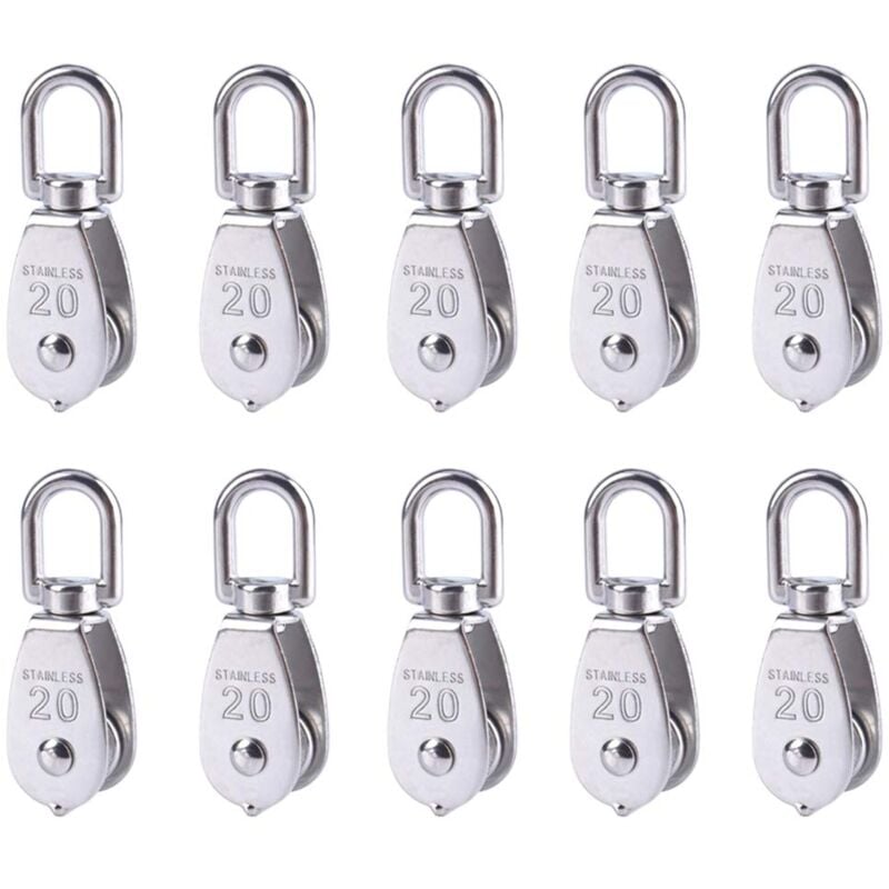 10 pièces en acier inoxydable câble métallique grue poulie bloc m20 grue de levage crochet pivotant simple poulie bloc fil suspendu roue de remorquage