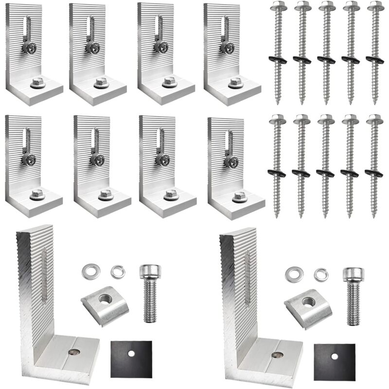 10 Pièces Ensemble Equerre Metal Fixation, 90° Equerre Fixation Panneaux Solaires, équerre étagère Photovoltaïque de Type L, pour Installation de