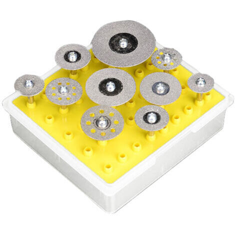 10 pièces/ensemble meules de coupe diamantées avec disques de mandrin de 3mm jeu de lames de roue de coupe de remplacement pour boîte de rangement d'outils rotatifs Dremel