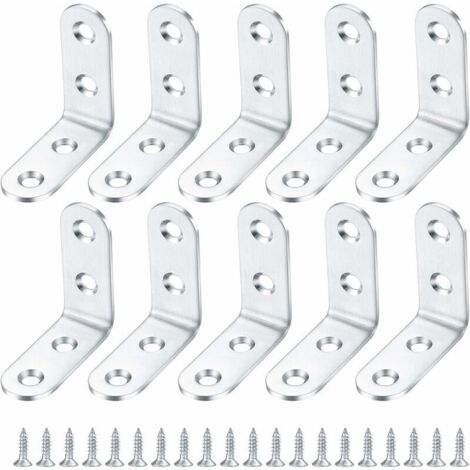 10 Pièces équerre de Fixation, Equerre Murale Supports Angle, Supports étagère Droit à 90 degrés, Fixation pour Etagere Forme de L en Acier Inoxydable pour Support d'angle Mural - 40402 MM