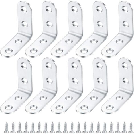 10 Pièces équerre de Fixation, Equerre Murale Supports Angle, Supports étagère Droit à 90 degrés, Fixation pour Etagere Forme de L en Acier Inoxydable pour Support d'angle Mural - 40402 MM