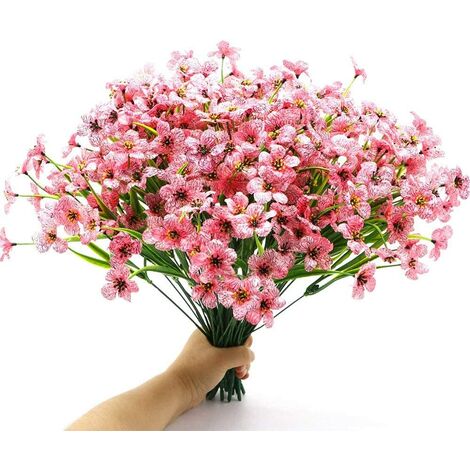 10 pièces fausses fleurs fleurs artificielles en plein air résistantes aux UV fausses fleurs sans décoloration fausses plantes en plastique (rose)