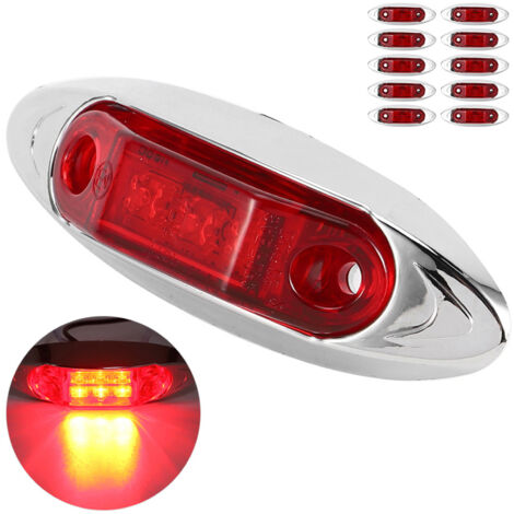 10 pièces Feux latéraux 3 LED étanches Piranha pour camion remorque poids lourd rouge