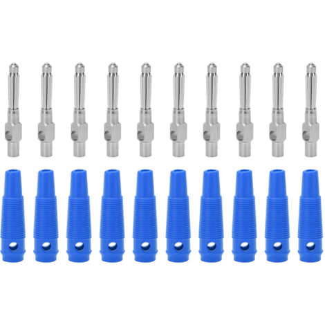 10 Pièces Fiches Banane 4mm 7 Broches Cuivre 1000V 32A Empilables Mâle avec Manchon Doux et Serrage Vis Bleu