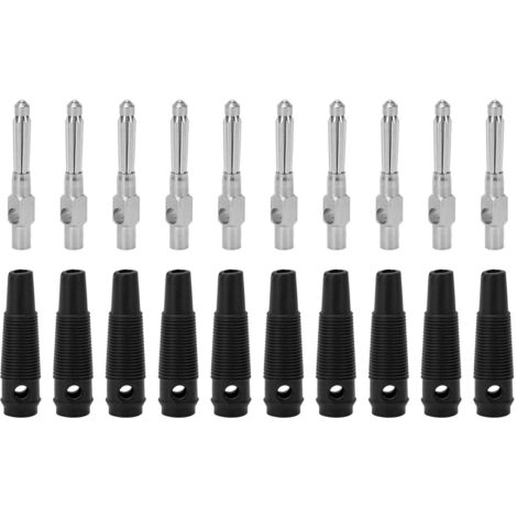 10 Pièces Fiches Banane 4mm 7 Broches en Cuivre 1000V 32A Empilables Mâle avec Gaine Souple et Serrage à Vis Noir