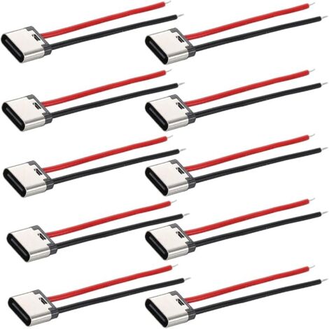 10 Pièces Fil de soudage de type C 2P, câble de connecteur femelle USB C pour le chargement de téléphone portable