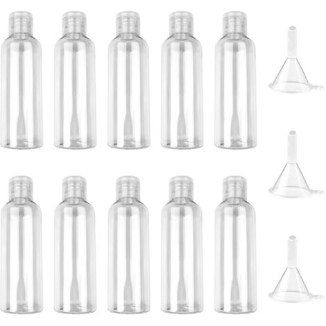 10 Pièces Flacon Voyage Vide, Kit Voyage Avion Plastique, Contenant Voyage 100ml, Flacons de Voyage avec 3 Entonnoirs, Bouteille de Voyage pour Lotion, Cosmétiques, Shampoing, Gel Douche