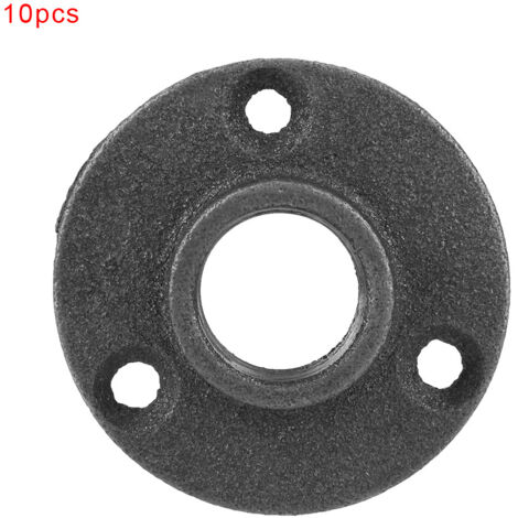 10 pièces Flanc de Sol en Fonte Malléable Noir, Raccord Fileté BSP pour Tuyauterie, Style Antique (DN20, 3/4")
