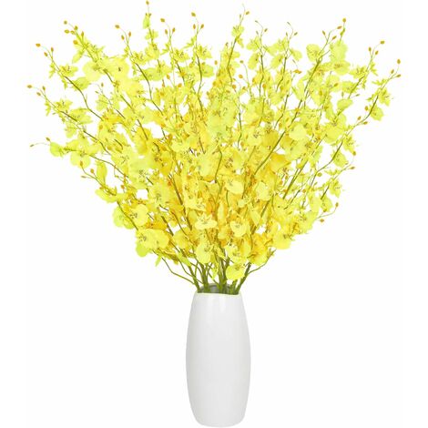 10 pièces Fleurs d'orchidées artificielles à Longue Tige, 38,2 Pouces Fausse Soie Danse Dame orchidées Fleur Vrac pour Mariage Maison Bureau fête hôtel ameublement décoration(Jaune)