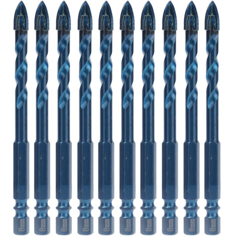 10 Pièces Foret à Pointe de Lance en Carbure, Tige Hexagonale 1/4 Pouce pour Céramique, Marbre, Verre - Bleu Foncé, Diamètre 8mm