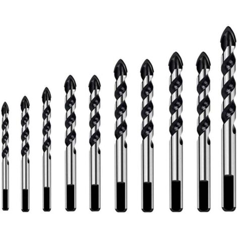 10 pieces Foret de Maçonnerie，Forets Pour Carrelage Verre, Foret Multi-matériaux Triangle Porcelaine Forage Métalliques Pour Carrelage Verre Marbre Miroir Bois(3，4，5，6，6，8，8，10，10，12 mm)