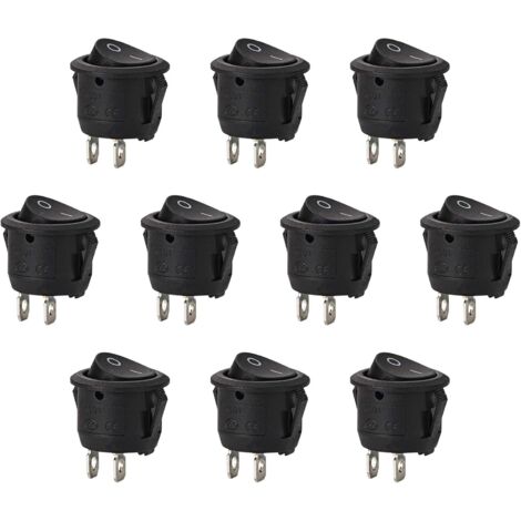 10 Pièces Interrupteur à Bascule Rond Verrouillage Commutateur SPST Bouton 2 Broches AC 6A/ 125V 3A/ 250V pour Voiture, Camion, Bateau