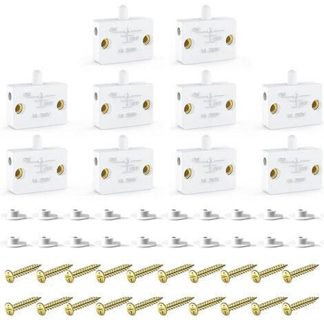 10 Pièces Interrupteur de porte d'armoire, interrupteur de lampe d'armoire, interrupteurs tactiles de garde-robe 250V 1A, interrupteur de lumière de placard-couleur blanche