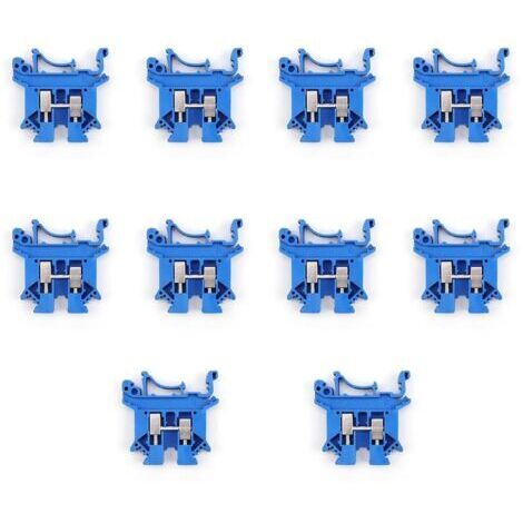 10 Pièces Kit de Bornes de Rail Din, UK2.5 Blocs de Terminaux Nylon + Rail Cuivre Terminal UK2.5 Bleu, Din Rail Bornier UK2.5 pour Câblage