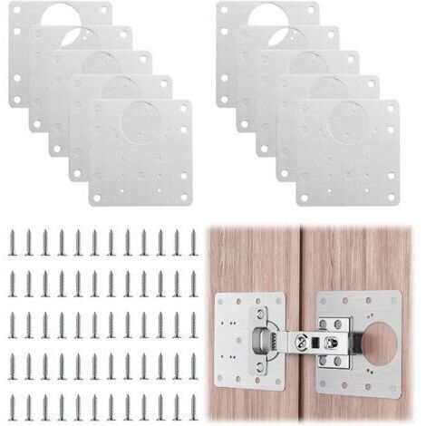 10 Pièces Kit de Réparation de Charnière pour Porte de Placard, Plaques de Réparation avec 60 Vis, Kit de Réparation de Charnière avec Trou de Réparation pour Meubles en Bois, Portes de Cuisine et Éta