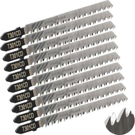 10 pièces lames de scie sauteuse Lame pour la coupe optimisée du bois, du PVC et du plastique, de scie sauteuse emmanchement T.