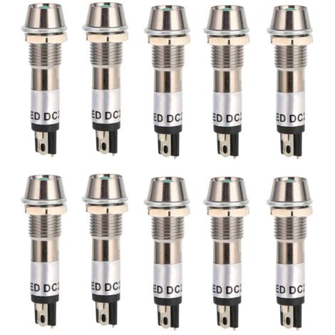 10 pièces Lampe Signal AC 220V, Lumière Indicateur Vert pour Alimentation, Trou de Montage 8mm